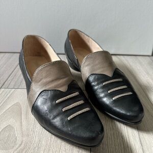 Women's Two-Tone Leather Slip-On Loafers in Black and Taupe